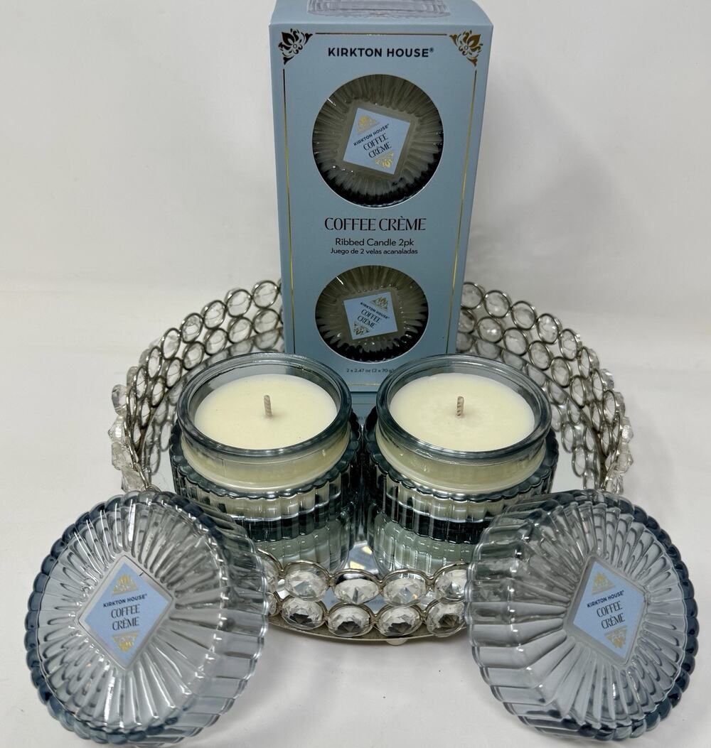 Kirkton House 2 Pack Ribbed Glass Candles - Coffee Crème ~ 2 x 2.47 Oz